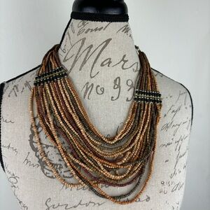 Multi-Strand Beaded Necklace in Brown and Tan